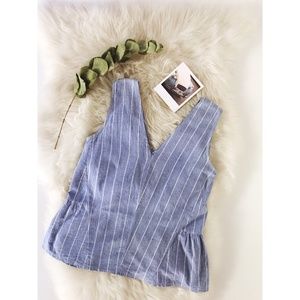 Darling Chambray Pinstriped Tank with Peplum